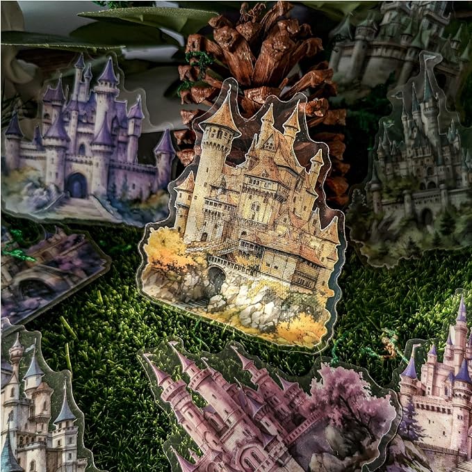 120 Pieces Aesthetic Gothic Magic Castle PET Sticker Set, 6 Pack Fantasy Castle Stickers for Scrapbooking, Journaling, Waterproof DIY Crafts, and Junk Journal Supplies