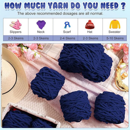 Buryeah 8 Pack Chunky Chenille Yarn for Crocheting Soft Thick Fluffy Yarn for Hand Knitting Bulky Velvet Blanket Plush for Weaving DIY Crafts Each 3.5 oz 55 Yards (Navy Blue)