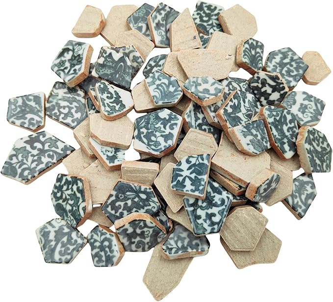 1.1 LB Porcelain Ceramic Mosaic Tiles,Broken Irregular Mosaic Tiles for DIY Craft Floor,Kitchen,Pool, Flower Pots Mosaic Making Supplies (Porcelain Black 02)