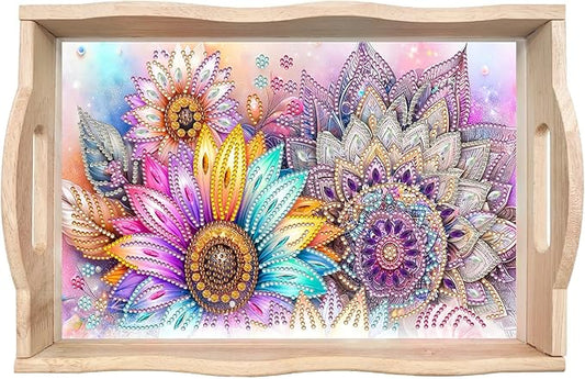 DoxQcs DIY Diamond Art Wooden Food Tray with Handle Diamond Painted Table Decoration Tray for Breakfast Bar Dinner Table Diamonds Art Painting for Beginners-Mandala-1