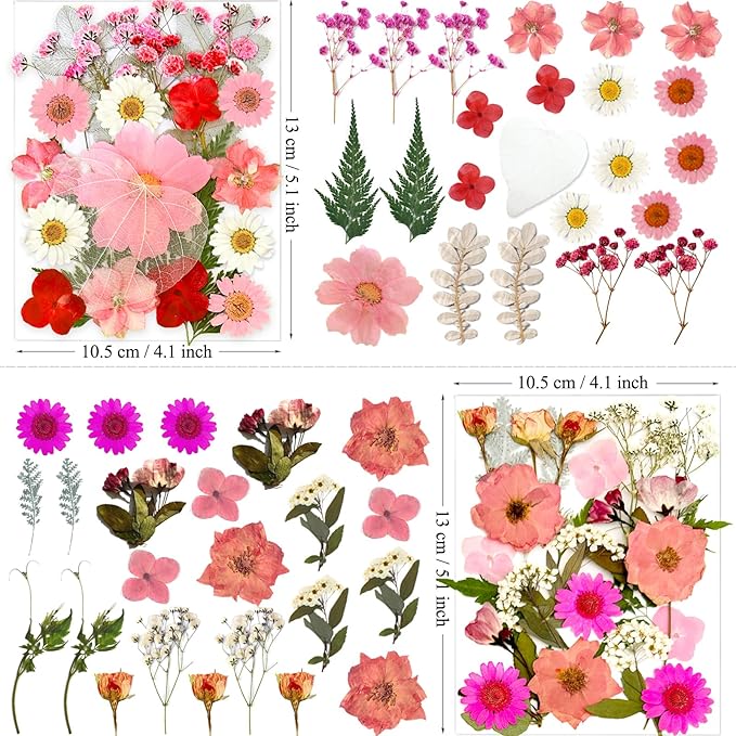 90Pcs Pink Dried Pressed Flowers for Resin Molds, Assorted Real Natural Bulk Dry Floral Leaves for DIY Art Crafts, Epoxy Jewelry, Candle, Soap Making, Nails Decors Gifts