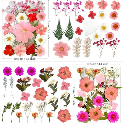 90Pcs Pink Dried Pressed Flowers for Resin Molds, Assorted Real Natural Bulk Dry Floral Leaves for DIY Art Crafts, Epoxy Jewelry, Candle, Soap Making, Nails Decors Gifts