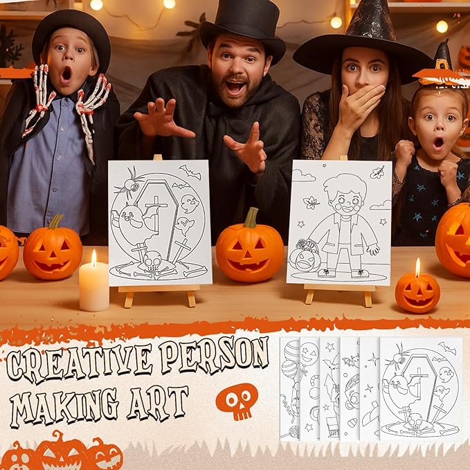 Sherr 140 Pcs 20 Set Pre Drawn Canvas Kit for Painting Craft Sip and Paint Kit for Adults Pre Printed Canvas Painting Favor for Virtual DIY Birthday Gifts Adult's Date Party(Halloween)