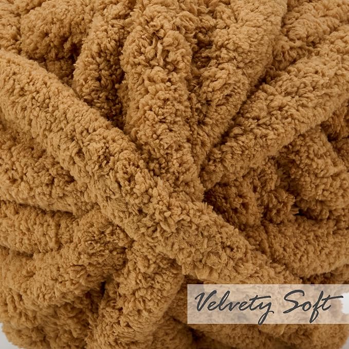 ERLYEEN Chenille Chunky Yarn Super Bulky Soft Thick Fluffy Jumbo Giant Washable Polyester Big Yarn DIY for Arm Knit Blanket Cushion Bed Sofa Home Decor,Khaki,2.2LB