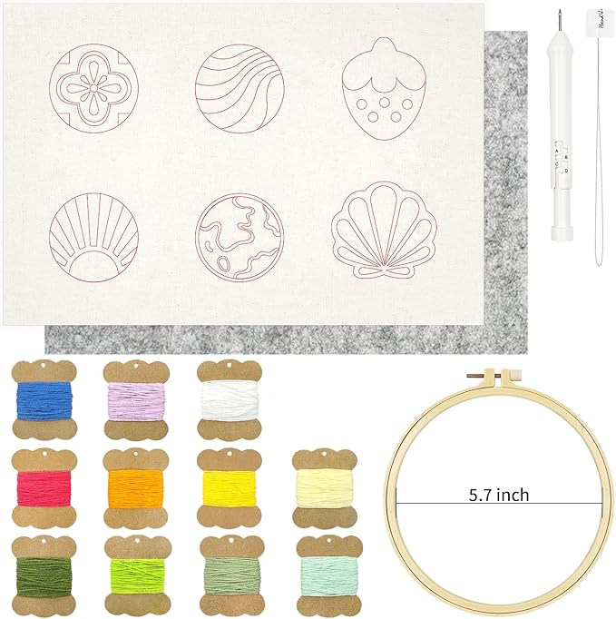 HAND U JOURNEY Craft Punch Needle Coasters Kit - 6 Patterns with Adhesive Felt, Yarns, Embroidery Hoop - Perfect for Adults, Beginners, and Starter with Instructions