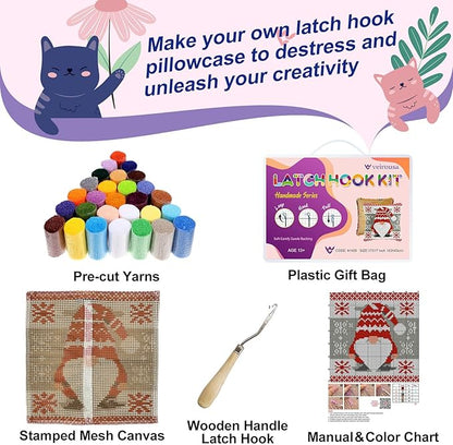 veirousa Robin Bird Latch Hook Kit for Adults, Beginners Latch Hook Pillow Kits, Pre-Printed Latch Hook Rug Kits Cross-Stitch Embroidery Cushion for Home Sofa Decoration 17x17 Inch