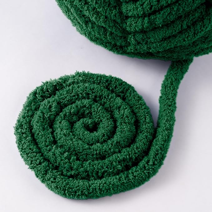 Green Jumbo Chunky Chenille Yarn for Crocheting, Thick Plush Yarn for Hand Knitting Blankets, Super Soft Bulky Yarn for DIY Projects, 2 Jumbo Pack