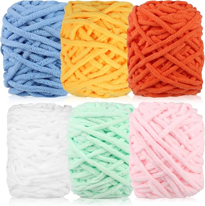WSICSE Chenille Fluffy Yarn, Thick Chunky Blanket Yarn for Crocheting Plush Soft for Knitting DIY Easter Basket Stuffers, 6 Pack 100g Each 3.5 oz 55 Yards(Fresh)