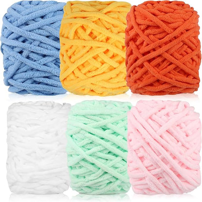 WSICSE Chenille Fluffy Yarn, Thick Chunky Blanket Yarn for Crocheting Plush Soft for Knitting DIY Easter Basket Stuffers, 6 Pack 100g Each 3.5 oz 55 Yards(Fresh)