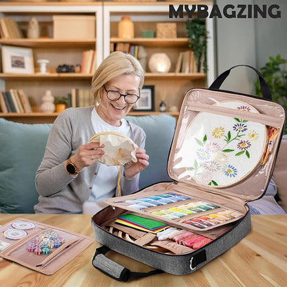 | Large Embroidery Project Bag - Cross Stitch Supplies Organizer - Embroidery Kits Bag - Storage & Organizer for Floss, Loops