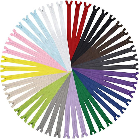 Invisible Zippers for Sewing, DOITEM 45pcs 35CM / 14 Inch Invisible Multicolor Nylon Coil Zippers for Sewing and Crafts 15 Colors