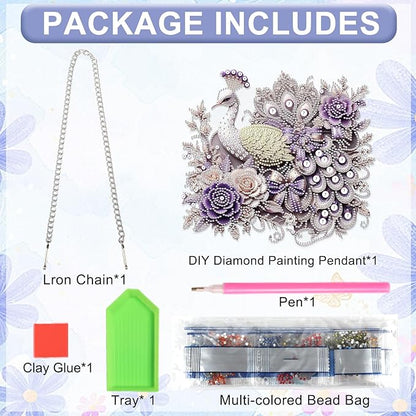 AiYuanzsh Diamond Painting Hanging Kit Peacock with Roses Design, Elegant Special Shaped Diamond Art Suncatcher for Adults DIY Wall Window Ornament Decoration