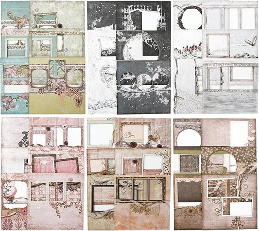 AuriicLeaf Retro Frame Cardstock Stickers, 60PCS Photo Window Designs - Vintage Square Collage Frames for Scrapbook Albums Diaries DIY Decor