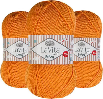 LaVita Baby Premium Anti-Pill Acrylic Yarn - 820 Yards, 3 x 3.5 oz - Warm, Airy Fiber with Silky Texture - Oeko-TEX Certified, Durable, Lightweight, Long-Lasting, Solid Pastel Colors - 3 Skeins Pack