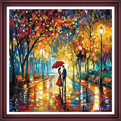Redxing Stamped Cross Stitch Kits Full Range of Embroidery Starter Kits- Needlepoint Counted Cross Stitch Kits for Beginner Adults 11CT Printed Embroidery Kit-Couple Strolling Rainy Night 18x18 inch
