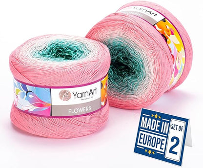 2 Skein Yarn Art Flowers Yarn 55% Cotton 45% Acrylic 250gr 1094yds Multicolor Cotton Yarn Rainbow Crochet Yarn Spring Summer Fine 1 Top 7 Most Used Colors (Flowers, 292)
