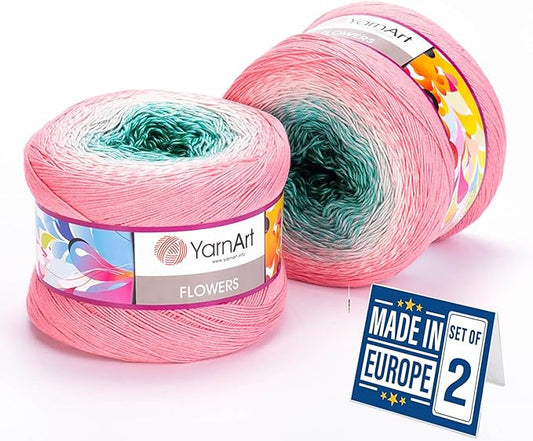 2 Skein Yarn Art Flowers Yarn 55% Cotton 45% Acrylic 250gr 1094yds Multicolor Cotton Yarn Rainbow Crochet Yarn Spring Summer Fine 1 Top 7 Most Used Colors (Flowers, 292)