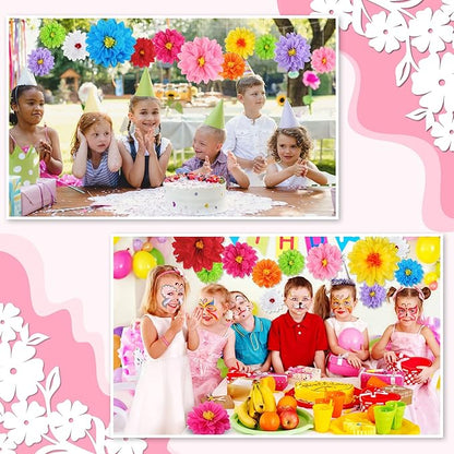 Geyee 81 Pcs Mexican Flowers Party Decoration Fiesta Tissue Paper Fiesta Colorful Crepe Paper Flowers for Floral Backdrop Wedding Birthday Craft Wall 8" 10" 12"