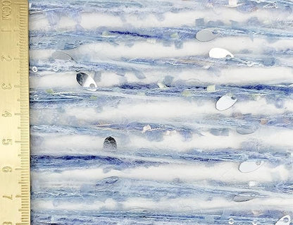 Artisanal Yarn Collection Multifiber Fancy Yarn with Silver Sequins for Knitting Crocheting Crafts DIY, Set of 3 Rolls (Baby Blue)