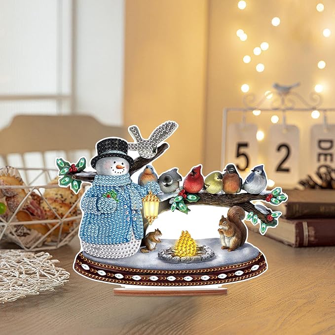 Tontut Diamond Painting Desktop Decoration, Birdie Snowman 5D DIY Special Diamond Art Decoration Kit for Adults, Office Desktop or Christmas Holiday Arrangement Crafts