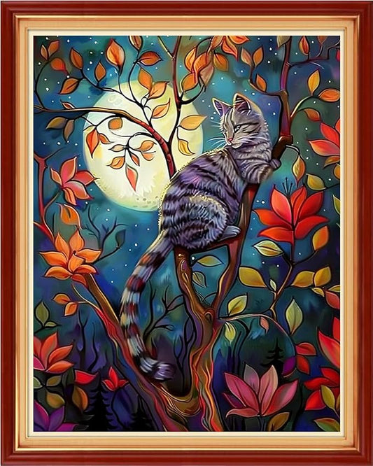 Artvxeay Stamped Cross Stitch Kits | Embroidery Kits for Beginners Craft Kit Needlepoint for Adults Supplies DIY 11CT-(Cat Admiring The Moon 16x20 inch)