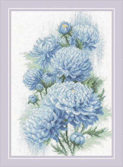 RIOLIS - Delicate Chrysanthemums 2140, Cross Stitch Kits 8¼" x 11¾", Cross Stitch Kits for Adults, Floral Counted Cross Stitch Kits, Embroidery Kit for Beginners & Advanced, Crossstitching Kits