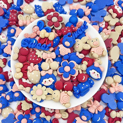 50 Pcs Flatback Cute Resin Slime Charms Bulk for Crafts, Flat Back Mixed Charms for Slime, Slime Charm Bulk for DIY Art Craft Making Kit (Burgundy Blue Khaki)