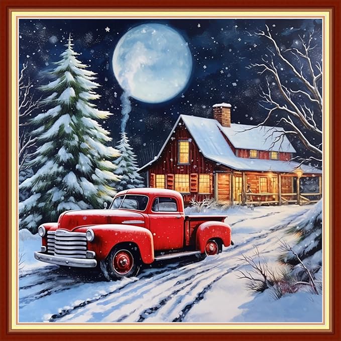 Foxdiviy Stamped Cross Stitch Kits Full Range of Embroidery Needlework Starter Kits for Beginners Adults 11CT Embroidery Patterns Art Crafts DIY Needlepoint Kits-Christmas Eve 18x18 inch