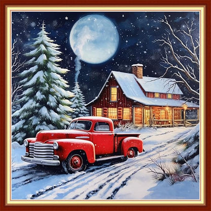Foxdiviy Stamped Cross Stitch Kits Full Range of Embroidery Needlework Starter Kits for Beginners Adults 11CT Embroidery Patterns Art Crafts DIY Needlepoint Kits-Christmas Eve 18x18 inch