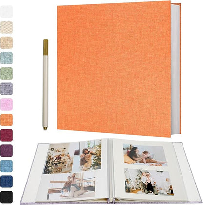 Vienrose Photo Album Self Adhesive 4x6 5x7 3x5 8x10 10x12 Scrapbook Album DIY Scrap Book with A Metallic Pen (13"x12.6" 60 Pages, Orange)
