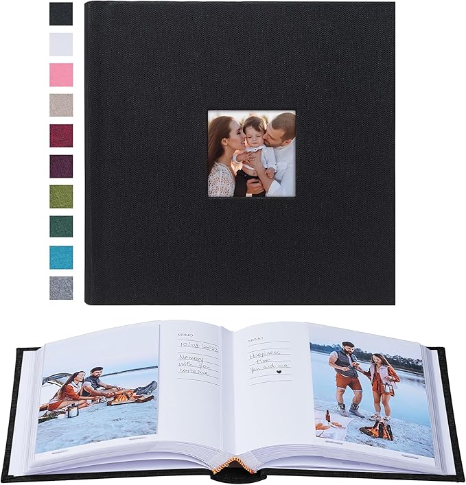 Mublalbum Small 4x6 Photo Album Linen Cover with Memo Areas Photobook Pictures Book Holds Vertical Pockets for Wedding Family Baby and Vacation (Black)