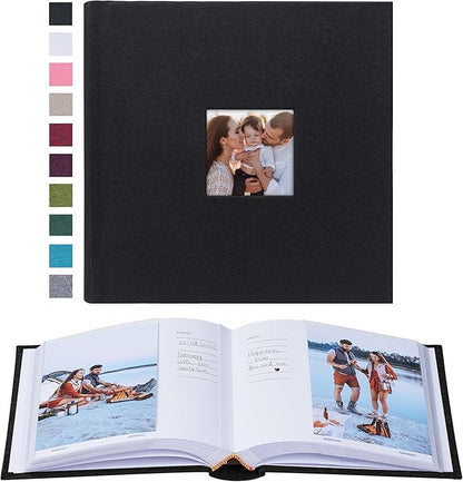 Mublalbum Small 4x6 Photo Album Linen Cover with Memo Areas Photobook Pictures Book Holds Vertical Pockets for Wedding Family Baby and Vacation (Black)