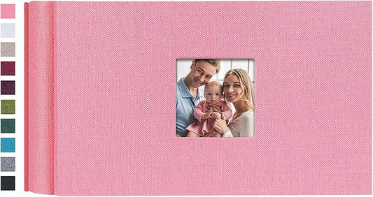 Mublalbum Small Photo Album 4x6 100 Photos Linen Cover Picture Book with Horizontal Pockets for Wedding Family Anniversary and Baby (Pink)