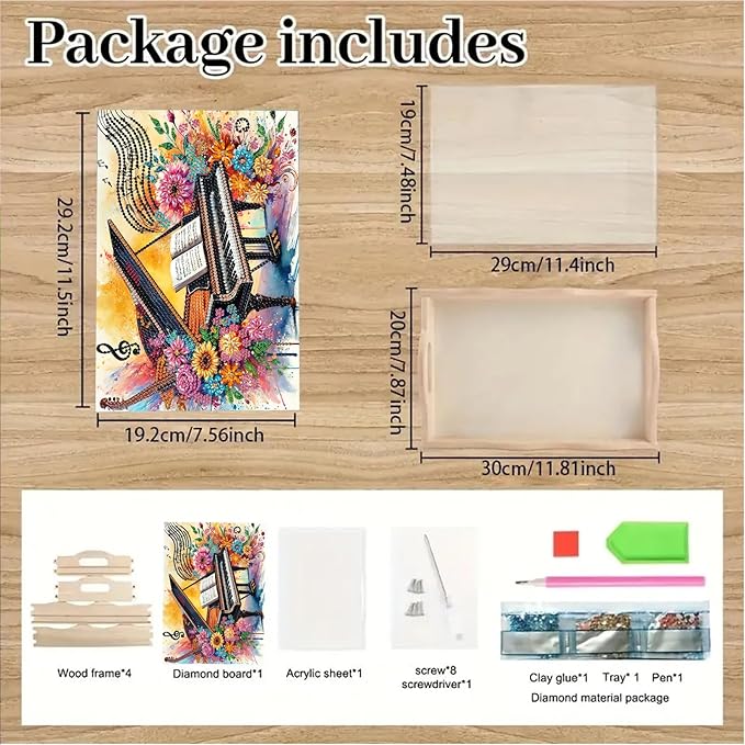 DoxQcs DIY Diamond Art Wooden Tray Kit Easter Food Tray with Handle Diamond Painted Table Decoration Tray for Breakfast Bar Dinner Table Diamond Art Painting for Beginners-#04-Piano