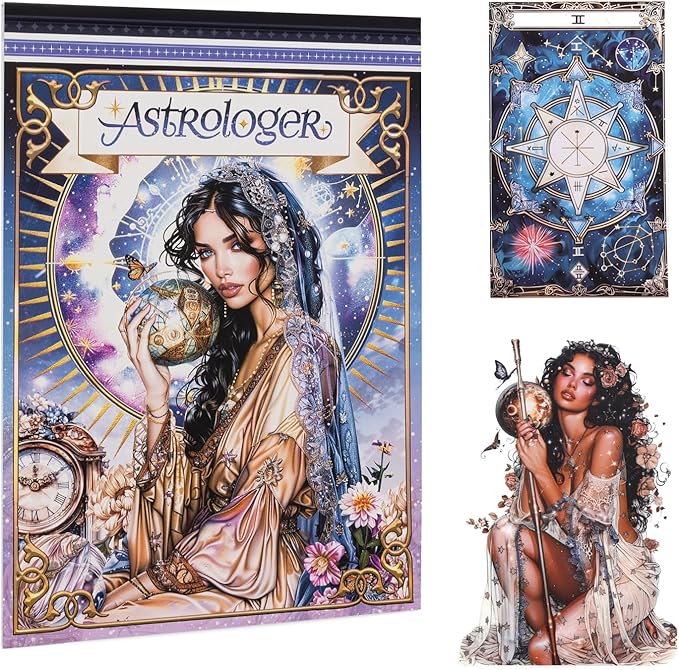 Astrology Sticker Book for Journaling, Pre-Cut Gorgeous Scrapbook Sticker for Adults Women, Transparent PET Washi Paper Materials for Collage Art, Card Making, Junk Journal