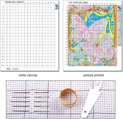 Joycasa Stamped Cross Stitch Kits for Beginners Full Range of Cross Stitching 11 CT Printed Cross Stitch Kit for Adults Cross-Stitch Patterns Needlepoint Kits-Waterwheel Scenery 16x20 inchs