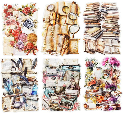 AuriicLeaf Vintage Book PET Sticker Set, 120PCS Retro Ephemera for Scrapbooking, Journaling, Crafting, DIY Projects, and Art Supplies