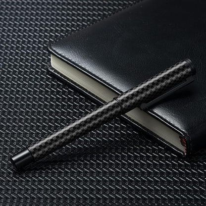 Hongdian 1861 Black Forest Carbon Fiber Fountain Pen, Long Blade Nib Modern Design Smooth Writing Pen with Converter and Metal Pen Case Set