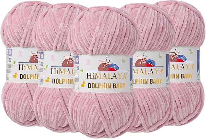 5 Skein/Pack Himalaya Dolphin Baby Chenille Yarn, Each Ball 100 gr (3.5 oz), 120 m (132 Yards), 100% Polyester, Super Bulky Baby Blanket Velvet Amigurumi Yarn, 80349 - Pinkish