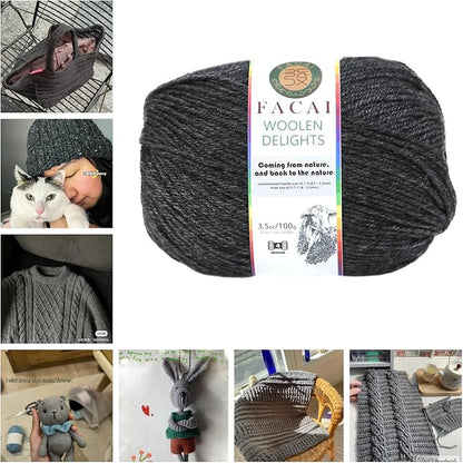 Facai Blend Merino Wool Yarn for Knitting - Worsted Weight,197yds (3.5oz) Ball, Ideal for Sweaters, Scarves, and Accessories (3, Dark Hemp Grey)
