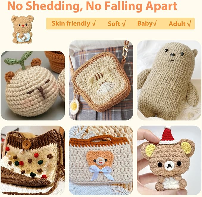 Coopay Chenille Yarn for Crocheting/Knitting, 8 Pack Medium Worsted Weight Yarn of 50g/1.76oz - Total 520yd, Soft Velvet Crochet Yarns for Plush Toys, Baby Blankets, Scarves (Khaki)