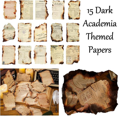 Vintage Aesthetic Scrapbook Supplies Kit with Scrapbook Paper, Stickers, Bookmarks for Scrapbooking, DIY Albums, Junk Journals, Bullet Journals, Dark Academia Aesthetic Decor (Dark3 149 Pcs)