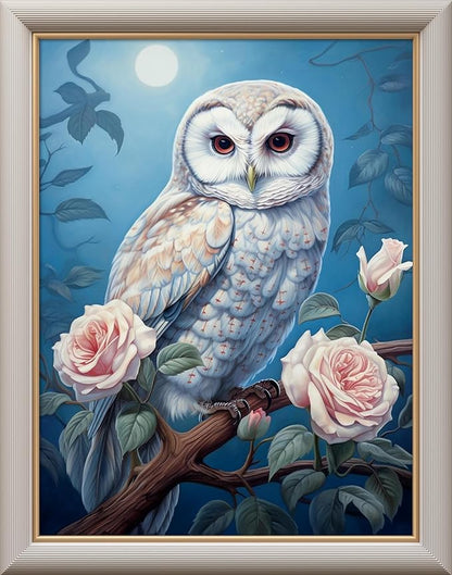 Leczany Cross Stitch Stamped Kit for Beginner - Moonlight Owl | DIY Embroidery Starter Patterns Craft Kit Needlepoint for Adults | 11CT, 3 Strands | 13x16.9 inches