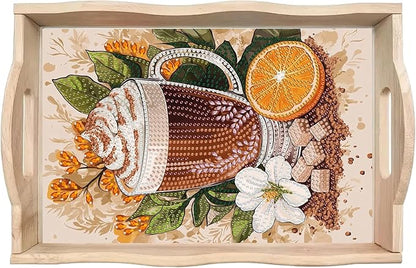 DoxQcs DIY Diamond Art Wooden Tray Kit Easter Food Tray with Handle Diamond Painted Table Decoration Tray for Breakfast Bar Dinner Table Diamond Art Painting for Beginners-#11-Coffee