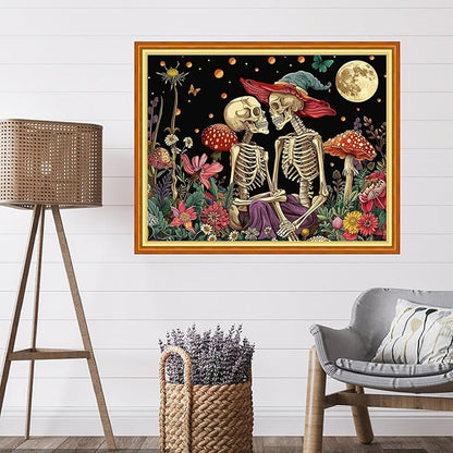 Artvxeay Stamped Cross Stitch Kits | Embroidery Kits for Beginners Craft Kit Needlepoint for Adults Supplies DIY 11CT- (Skeleton Couple Moon 16x20 inch)