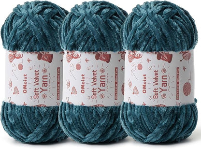 3x100g Fluffy Velvet Chenille Yarn for Crocheting and Knitting, 3x87.4yd Baby Yarn for Crocheting Soft, Crochet Chunky Yarn Amigurumi Yarns（Sapphire Blue