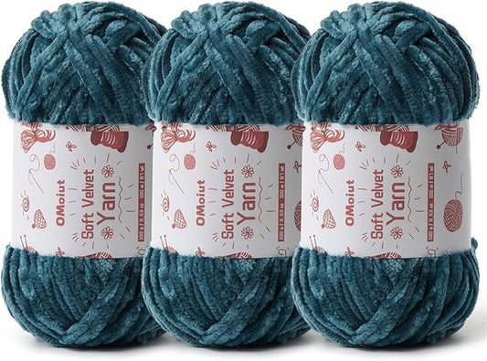 3x100g Fluffy Velvet Chenille Yarn for Crocheting and Knitting, 3x87.4yd Baby Yarn for Crocheting Soft, Crochet Chunky Yarn Amigurumi Yarns（Sapphire Blue