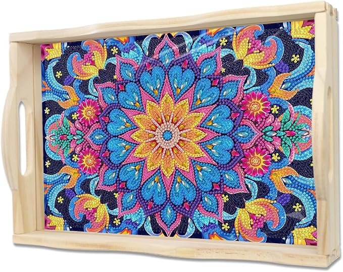 EWJRNSF Diamond Art Kits for Adults Wooden Serving Trays with Handles, 5D Diamond Painting Big Gem Arts and Craft Gifts Trays Decor Gift Home Decor (CP037-1)