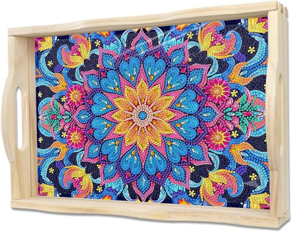 EWJRNSF Diamond Art Kits for Adults Wooden Serving Trays with Handles, 5D Diamond Painting Big Gem Arts and Craft Gifts Trays Decor Gift Home Decor (CP037-1)