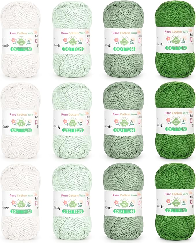 Katech 1OO% Cotton Yarn for Crocheting & Knitting–12-Color of 137 Yards/1.76 oz Baby Cotton Yarn Sport Weight CYC #2-Soft & Breathable-Ideal for Dishcloths, Baby Clothes, Potholders(G)
